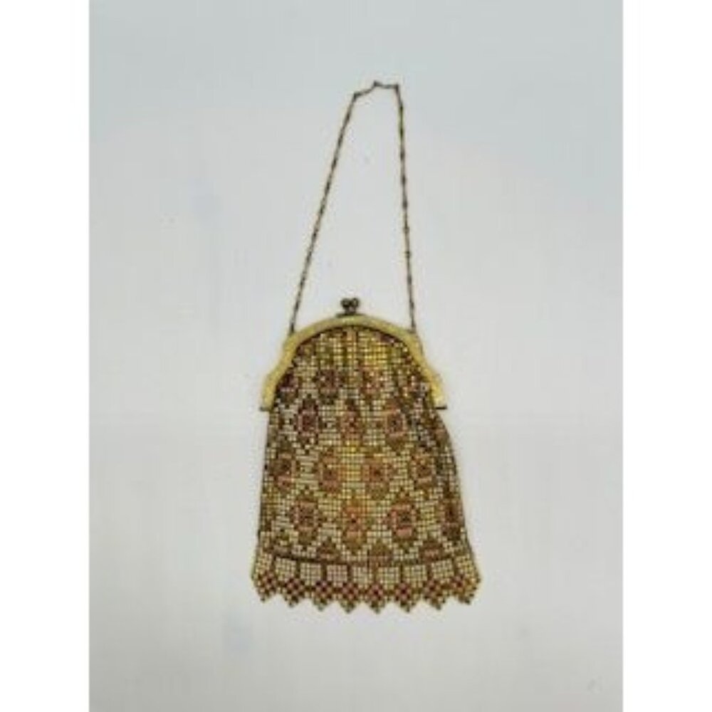 Art Deco Whiting and Davis enamelled metallic mesh bag or evening purse